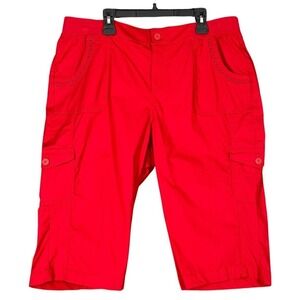 St Johns Bay Skimmer Cargo Shorts Rumba Red Mid Rise Easy Fit Knee Length 20W